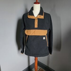 Womens M Carhartt Relaxed Black and Tan Fleece Pullover
